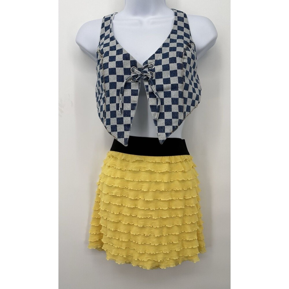 DOUBLE RUFFLE MINI SKiRT  SOFT LEMON Size XL Ruffled‎ vintage Y2K Stretchy